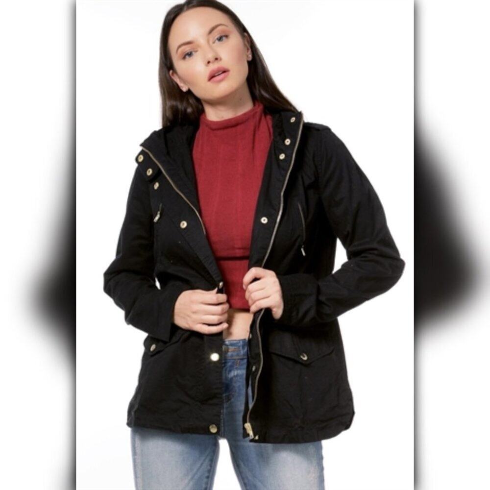 A321-B • Black Hooded Cotton Utility Jacket